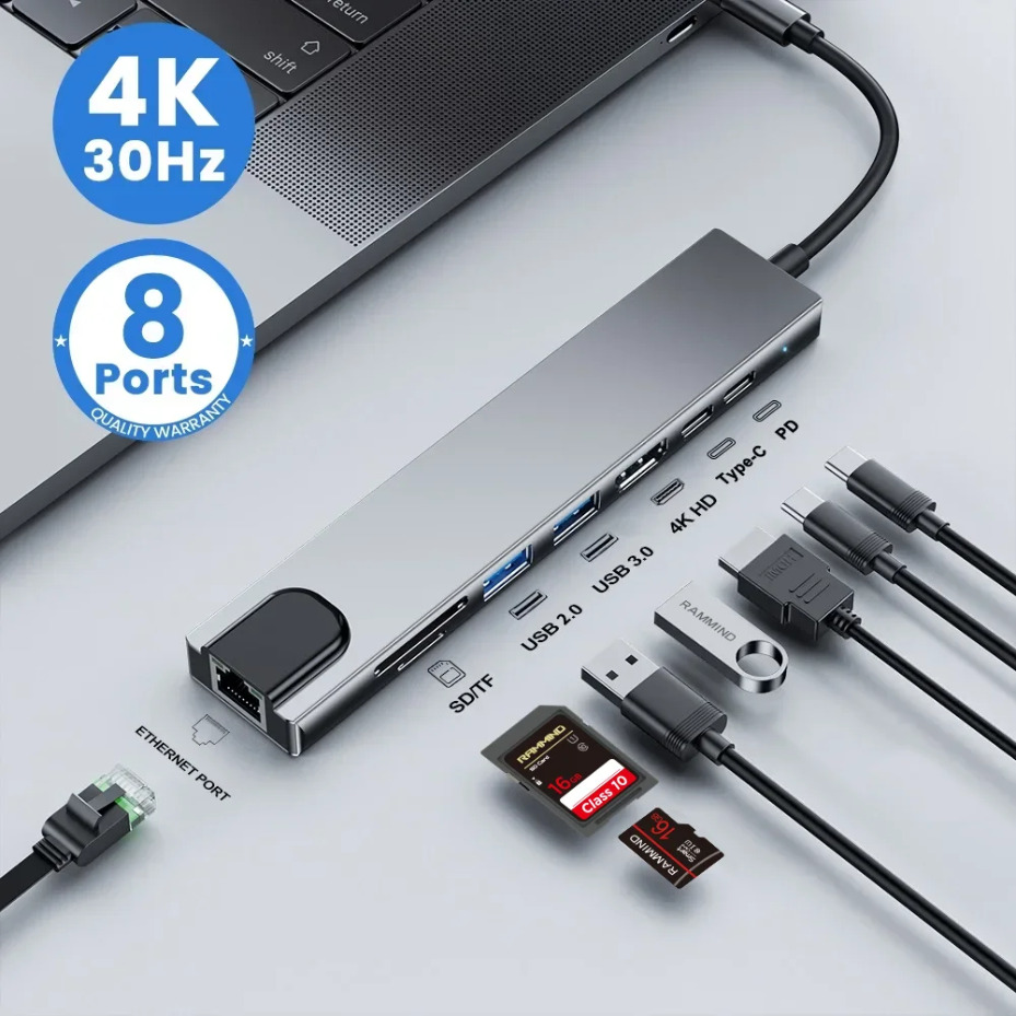 Smart Home Hub 2 - 8-in-1 타입-C 도킹 스테이션: 4K HDMI,